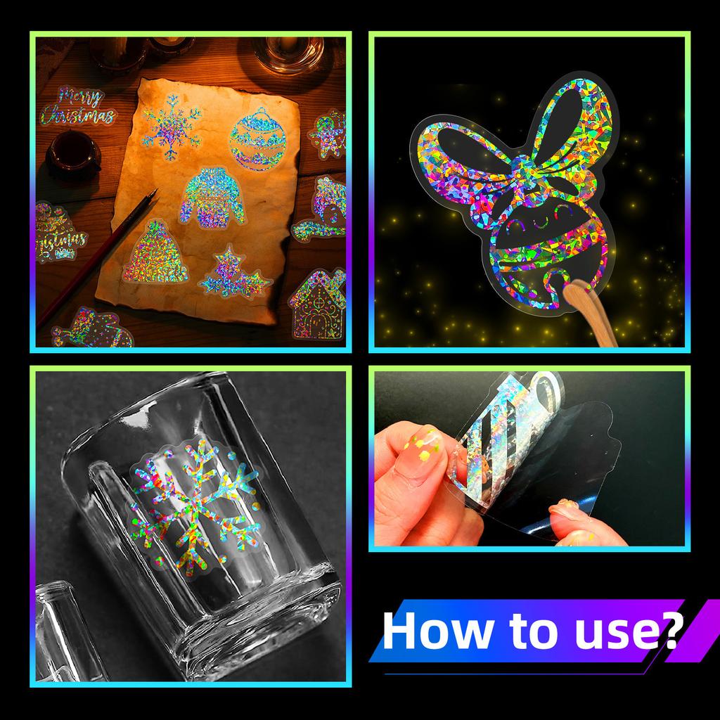 50 Transparent Laser Hat Christmas Stickers Laser Silver Hot PET Retro Butterfly Transparent Hand Account Holographic Stickers