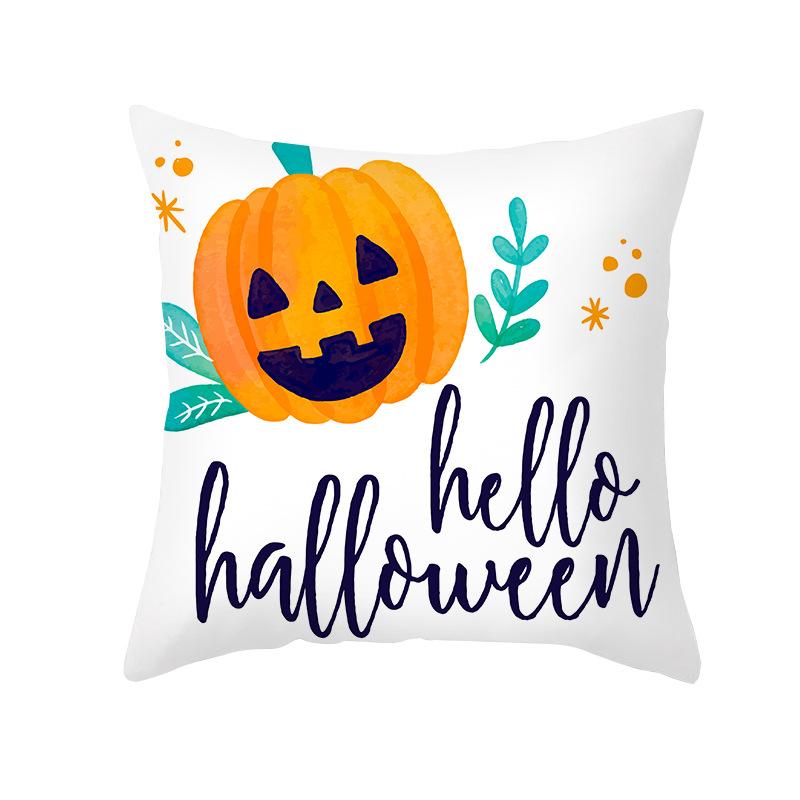 Home Cartoon Pumpkin Head Halloween Pillow Cover Peach Velvet Cushion Cover Office Sofa Cushion Cover