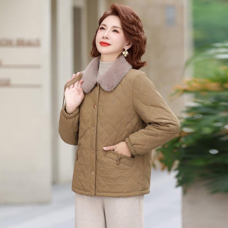 Medium mother fleece thickened cotton-padded clothes lapel cotton clothes winter warm tops middle-aged and elderly women's short coats