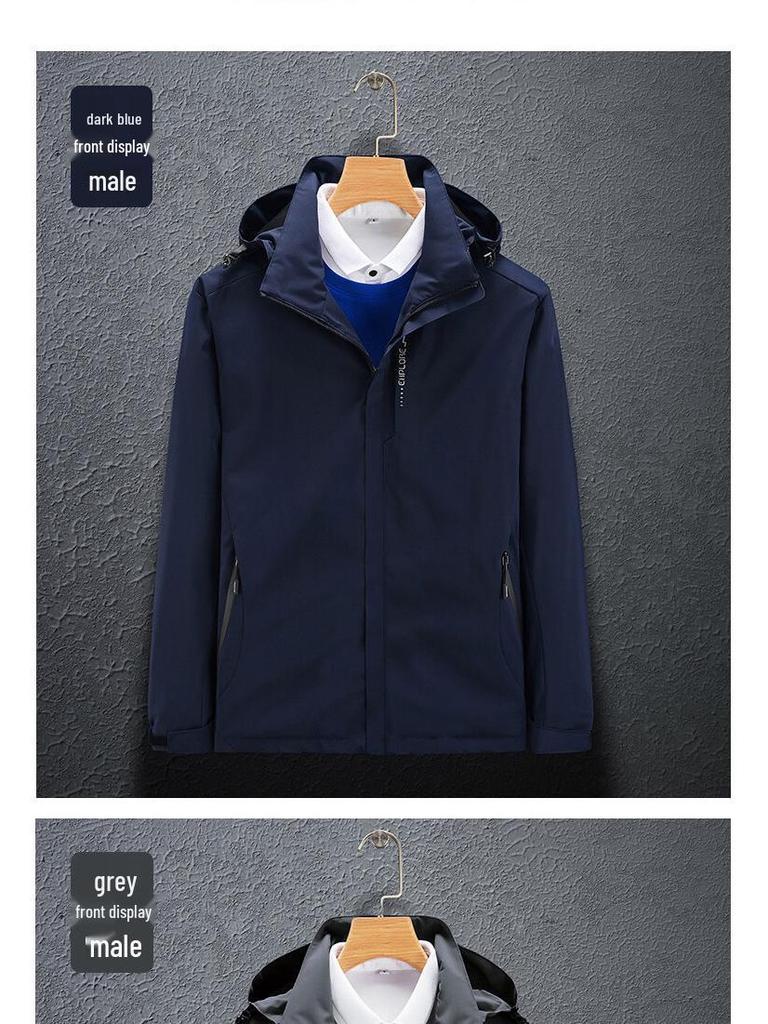 Spring & Autumn Outdoor Windbreaker, Detachable Hood, Solid Color Jacket for Men & Women