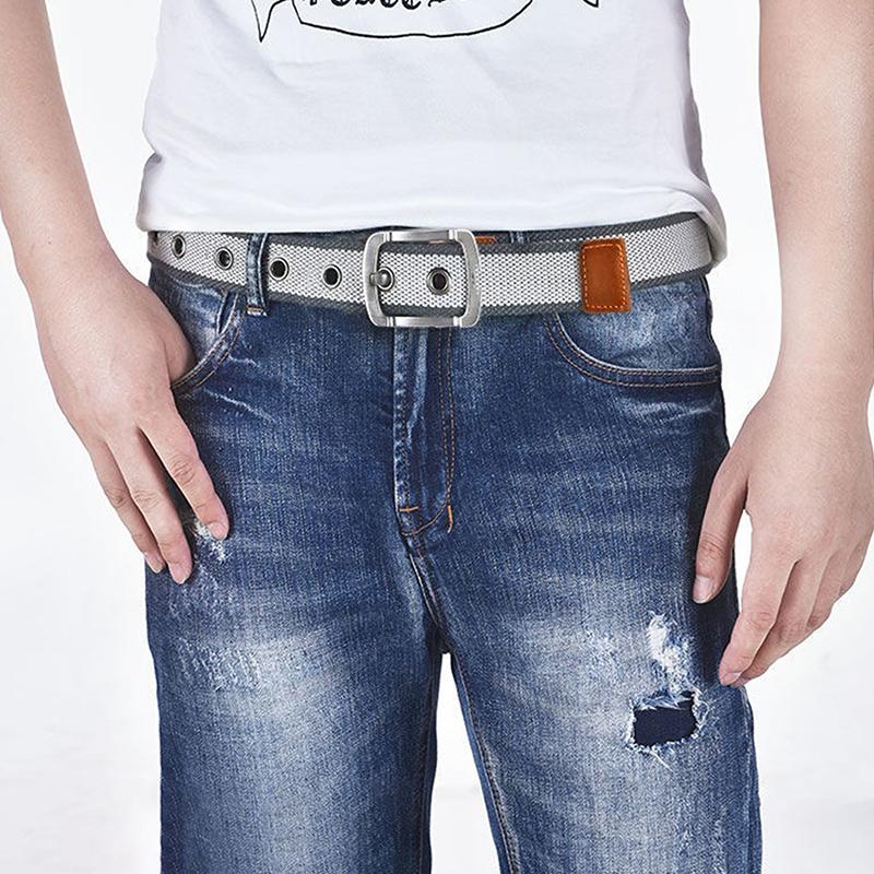 Unisex Design Casual Versatile Canvas Material Waist Belt Metal Needle Buckle Woven Pants Waist Belt Youth Student Jeans Belt