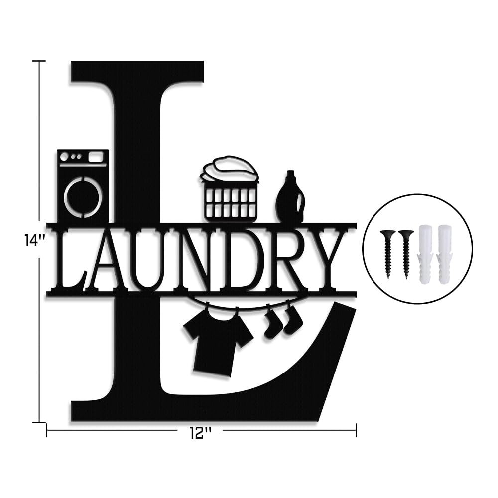 Logo Decorativo Lavanderia Design Classico in Metallo (Nero -30,5 × 35,5 cm)