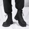 Men's Boots High Top Leather Boots British Style Black Ankle Boots Platform Lace Up Motorcycle Boot Couple Outdoor Casual Shoes