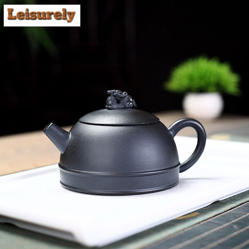 270ml Elegant Yixing Purple Clay Teapots Famous Artists Handmade Lucky Lion Pot Raw Ore Black Mud Tea Making Kettle Zisha Teaset