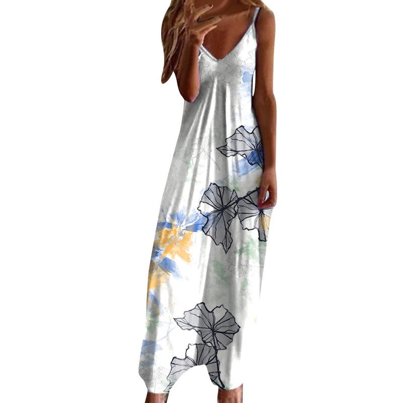 Women's Plus Size V-Neck Spaghetti Strap Long Dress - European & American Style