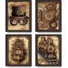 LARTSFRO Vintage Steampunk Wall Art Decor Posters Prints, Punk Room Bedroom Bathroom Dorm Wall Art Decor, Vintage Industrial Train Clock Hat Ship