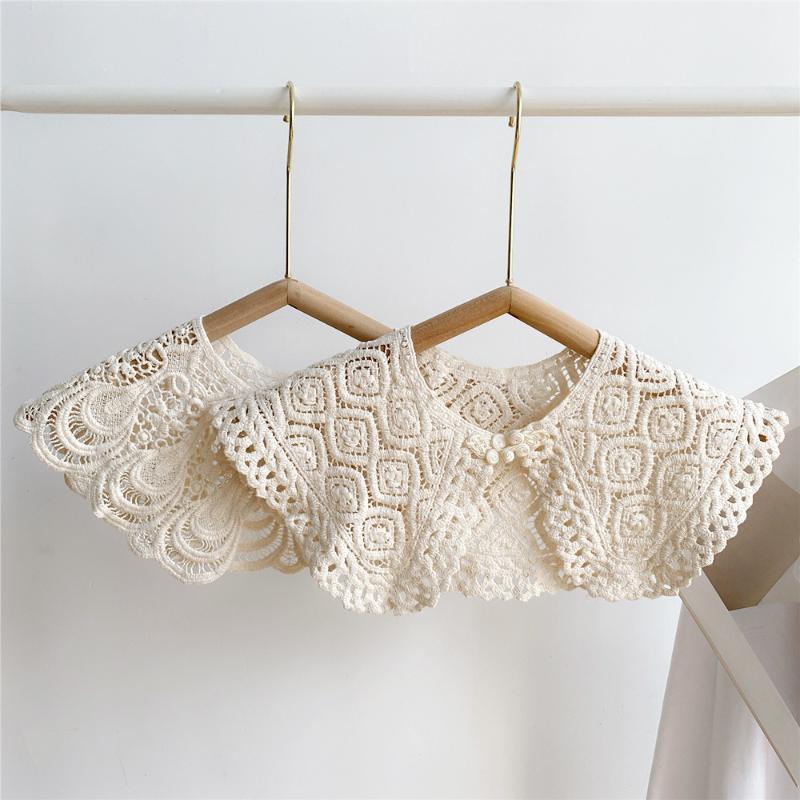 Elegant Cape Lace Fake Collar Cloak Wraps Knitted Shawl Korean Style Hollow Out Crochet Flower Scarves Clothes Decoration
