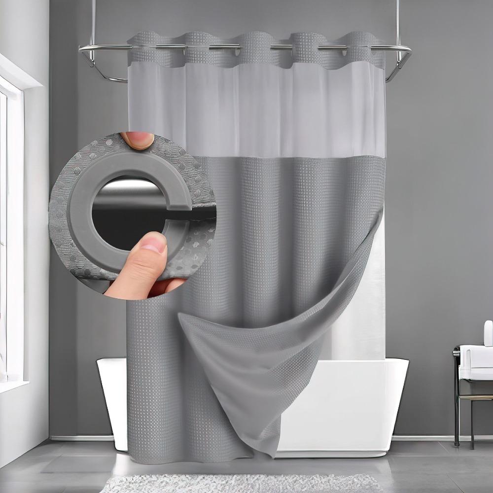 With Snap In Liner Hookless Shower Curtain Removable Shower Cover  Bathroom