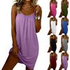 Modny Damski Luźny Bezrękawnik z Okrągłym Dekoltem Sukienka Plażowa Casual