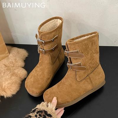 Fur Women Ankle Boots Suede Flats Shoes Woman 2025 Trend Winter Fashion New Brand Designer Dress Walking Cozy Casual Mujer Botas