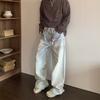 American High Street Dirty Dye White Cat Whisker Patchwork Design Jeans for Men, Loose Straight-leg Niche High-end Versatile Pants