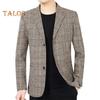 Men Suit Coat Lapel Long Sleeve Plaid Pattern Two Buttons Closure Suit Jacket with Pockets Slim Fit Business Outwear
