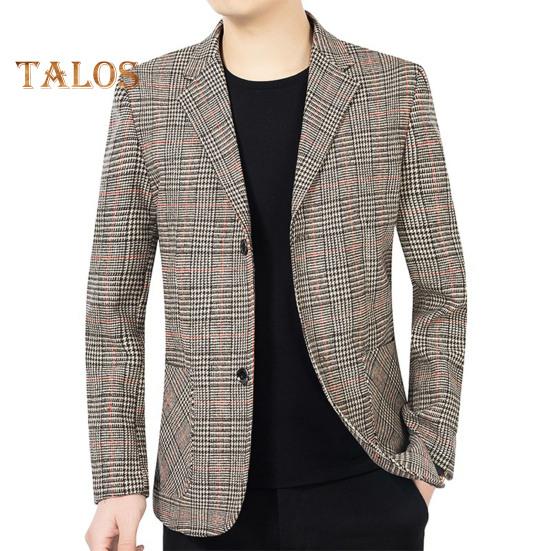 Pánský oblek Kabát Klopa Dlouhý rukáv Kostkovaný vzor Zapínání na dva knoflíky Bunda s kapsami Slim Fit Business Outwear