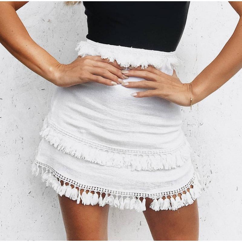 Ladies Women Coolred Lace Fringe Splicing Half-body Skirt