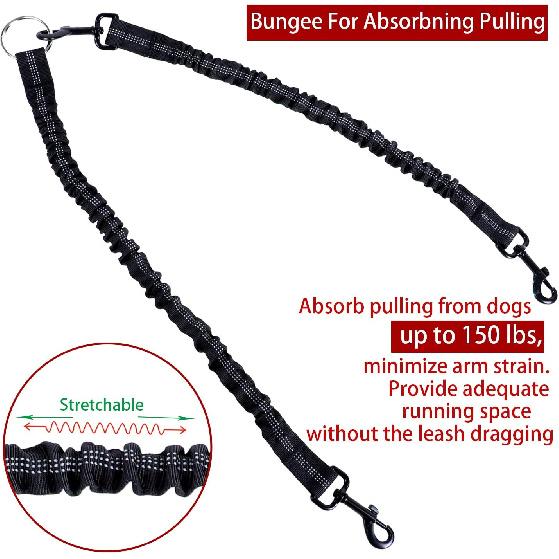 Double Dog Leash, 360° Swivel No Tangle Dog Walking Leash for 2 Dogs up to 200lbs, Comfortable Adjustable Dual Padded Handles