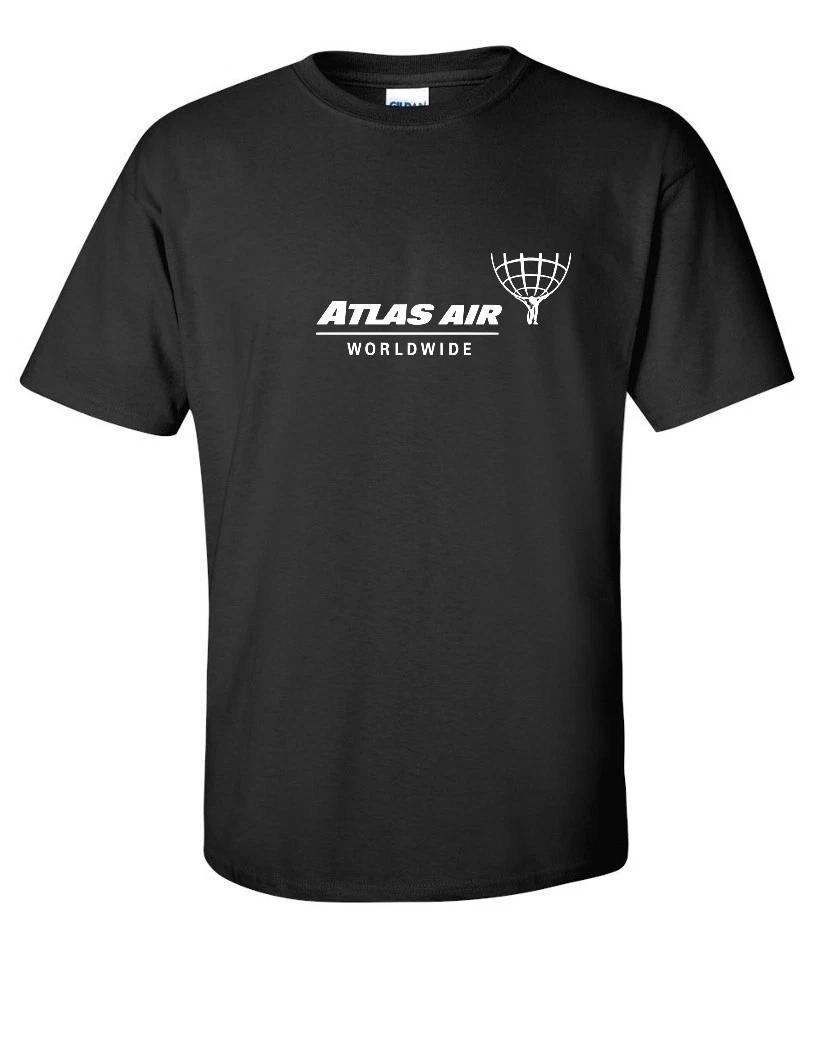 Atlas Air White Logo American Airline Black Cotton T-Shirt S-5XL S