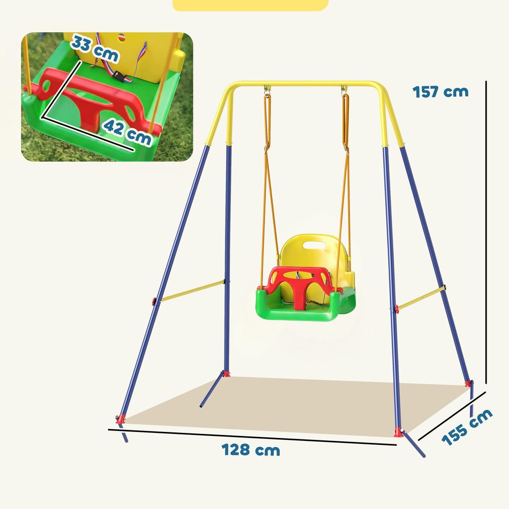 Children's Swing Set, 3-in-1, Foldable, Adjustable Seat, Multicolor