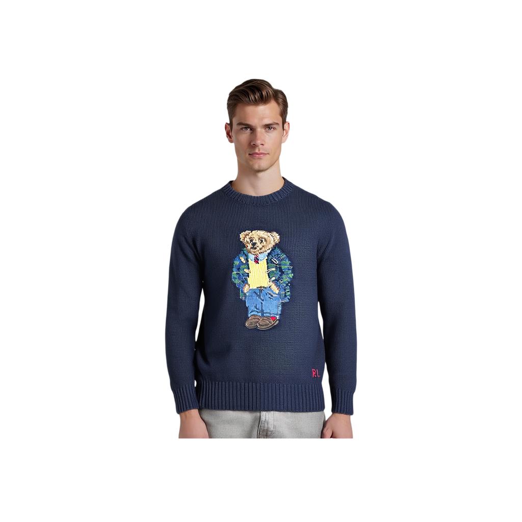 Polo Ralph Lauren Bear Print Crew Neck Long Sleeve Knit Sweater Men Sweater Navy-Blue MNPOSWE16810094-B82