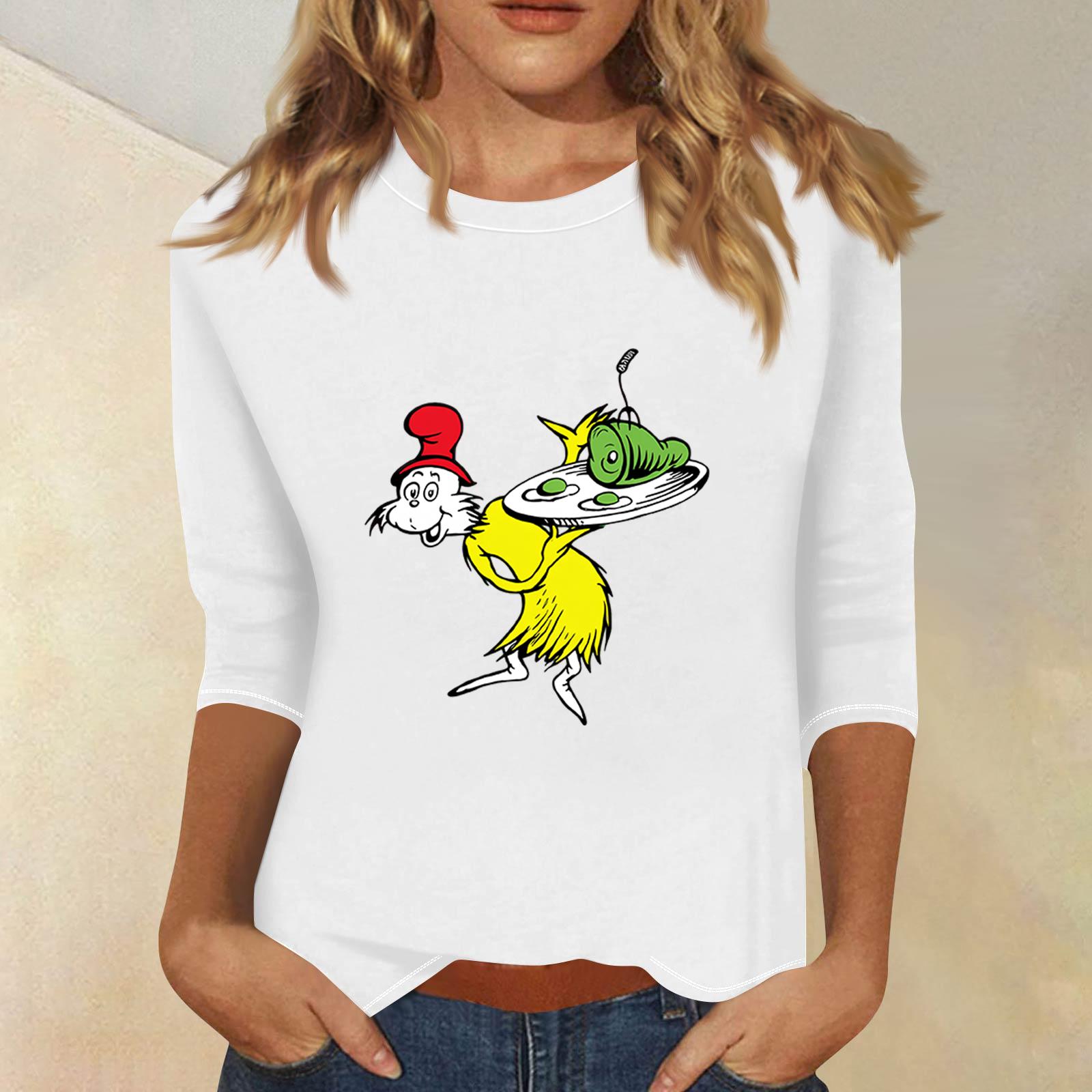 

Топи з рукавами 3/4 для жінок Футболка Повсякденні топи з принтом Футболка з круглим вирізом Пуловер Блуза XL