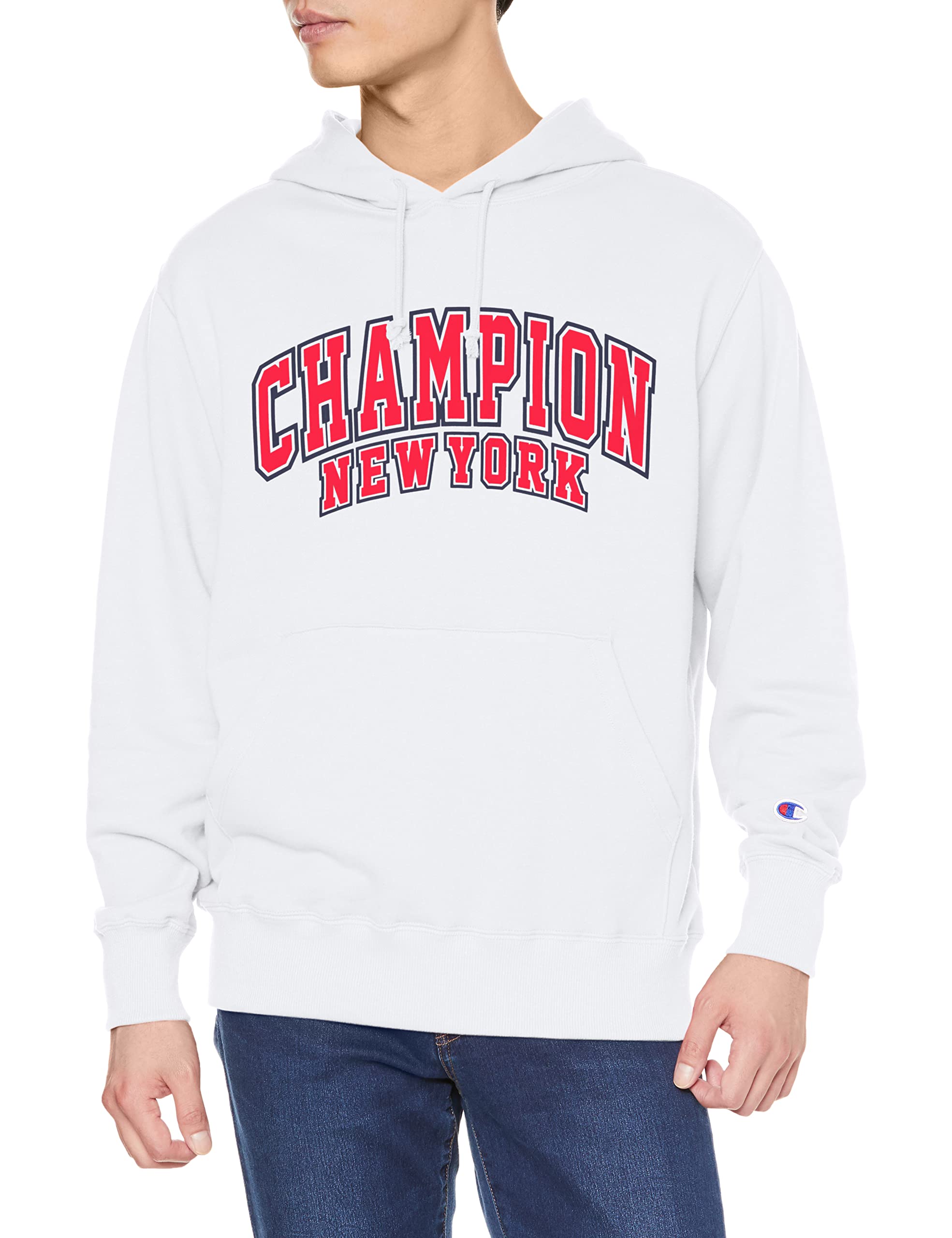 

Champion Long Sleeve Fleece Hoodie with Graphic Logo Size L Men s Print, Basic, C3-W117, White, белый