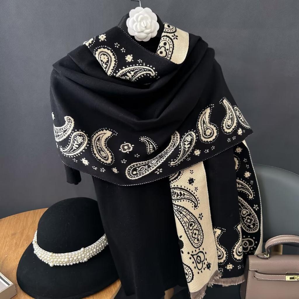 Bohemian Style Double-Sided Faux Scarf Thickened Warm Fashion Outdoor Travel Office Shawl Wrap