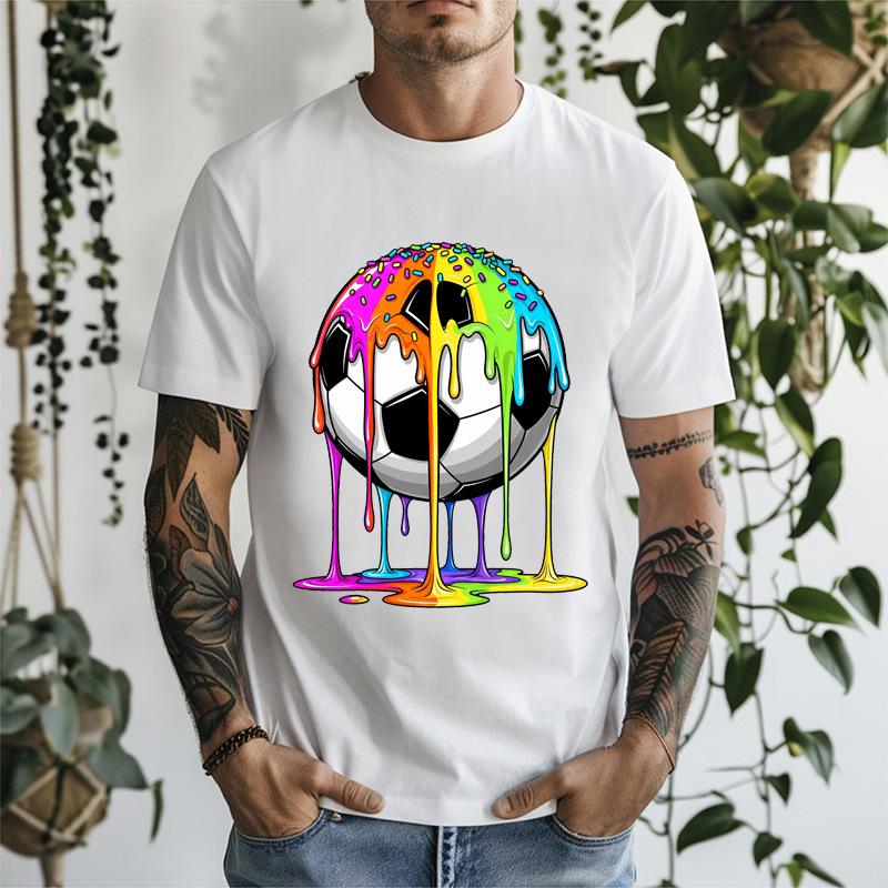 Unisexs Crew Neck T Shirt Melting Soccer Ball Graphic Short Sleeve Tees Summer Casual Tops For Unisex Sport Print Daily Shirts