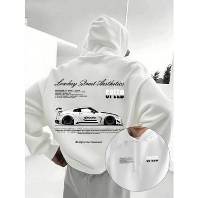 Męska bluza z kapturem w amerykańskim stylu ulicznym, sportowa, z nadrukiem samochodu sportowego, na jesień/zimę, z dodaną grubością izolacyjną.
