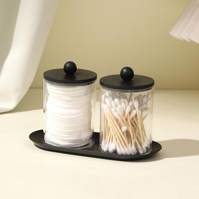 2 Pack Qtip Holder Dispenser with Tray Bathroom Jar Storage Organization Acrylic Apothecary Jars Canisters for Cotton Ball Qtip