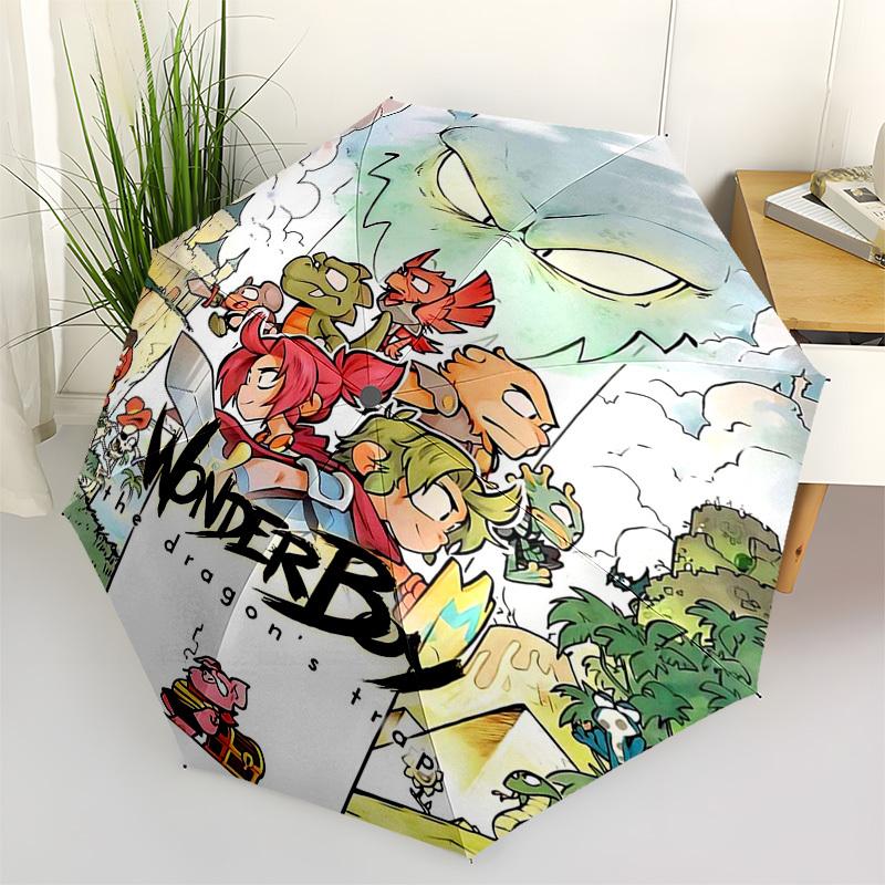 

1pc Wonder Boy: The Dragon s Trap Outdoor Umbrella - Automatic Opening/Closing, Portable 3-Fold Design, 8-Rib Iron Frame, Perfect Gift for Fans,