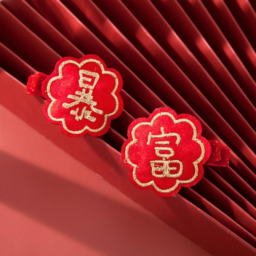 Hanfu Hodeplagg Barn Nyttår Hårnål Kinesisk Stil Rød Sløyfe Hårklemme Nyttår Barrettes Jenter