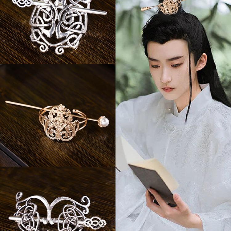 Hanfu Haarkrone: Unisex Kopfschmuck im antiken Stil mit Haargummi und Nadeln für Cosplay, Fotografie und Auftritte.