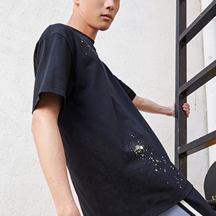Li-Ning Ink Dot Print Round Neck Short Sleeve T-Shirt Men Tops Black AHSR081-1