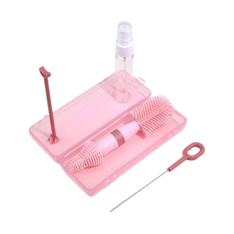 Double Head Infant Bottle Cleaning Brush Kit Flexible Silicone Handle Removable Drying Rack Design Organsier Case