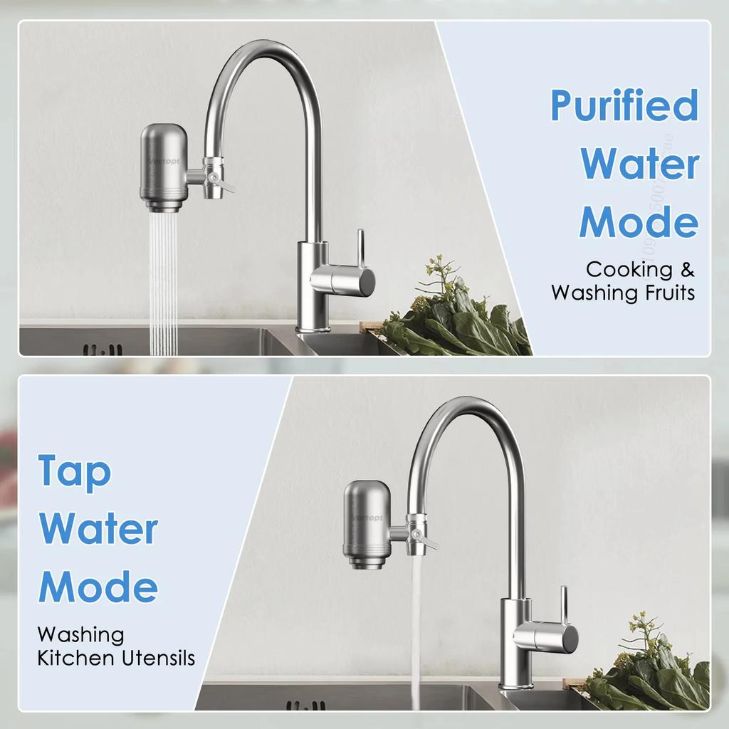 1-Pack Faucet Water Filter, 304 Stainless Steel, Tool-Free Install, Removes Lead, Chlorine, Odors, Fits Kitchen/Bathroom Faucets