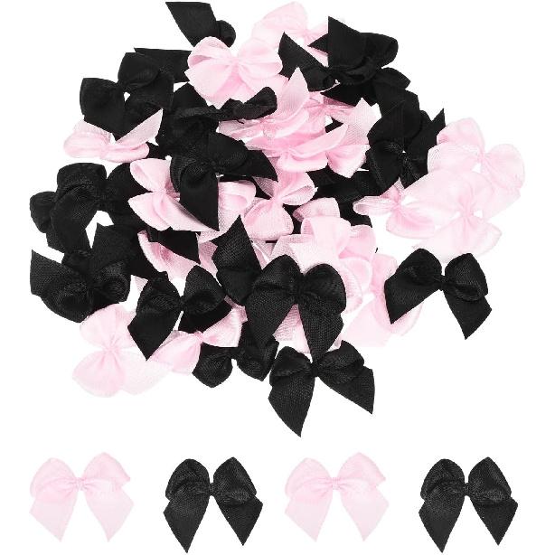MECCANIXITY 100Pcs Mini Ribbon Bow 1" Mini Fabric Satin Ribbon Flower Bows for Craft DIY Sewing Wedding Birthday Party Pink & Blue