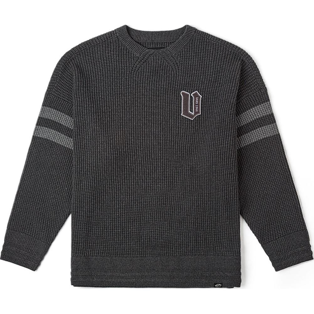 Vans Dark Grey Waffle Knit Varsity Embroidered Crewneck Sweater VN000K7Z1O7