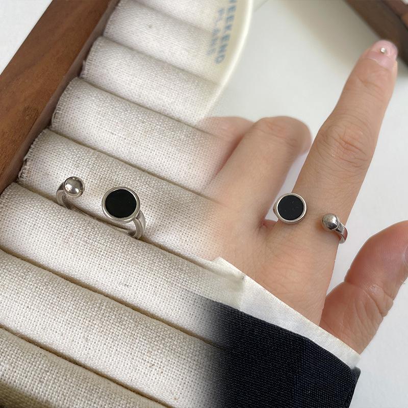 Black Drip Glaze Retro Thai Silver Jewelry Women's Non-fading High-end Open Ring
