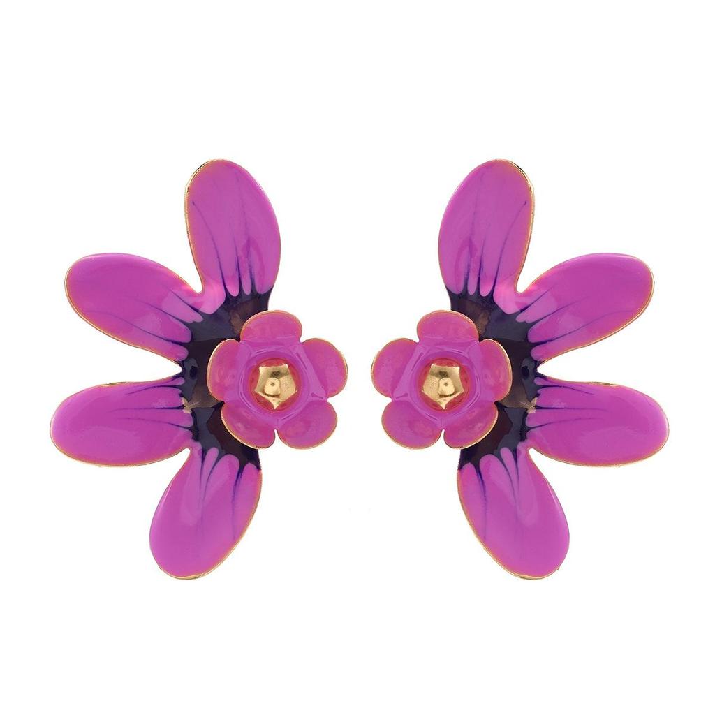 Pinkdudu New Multi Color Drip Oil Flower Stud Earrings Fashionable  Sweet Earrings For Women PD2184