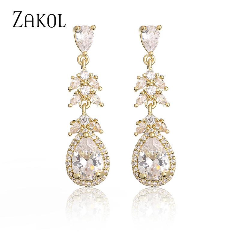 ZAKOL Classic Marquise Zircon Water Drop Cubic Zirconia Dangle Earrings Luxury Wedding Bridesmaid Earring Jewelry for Women