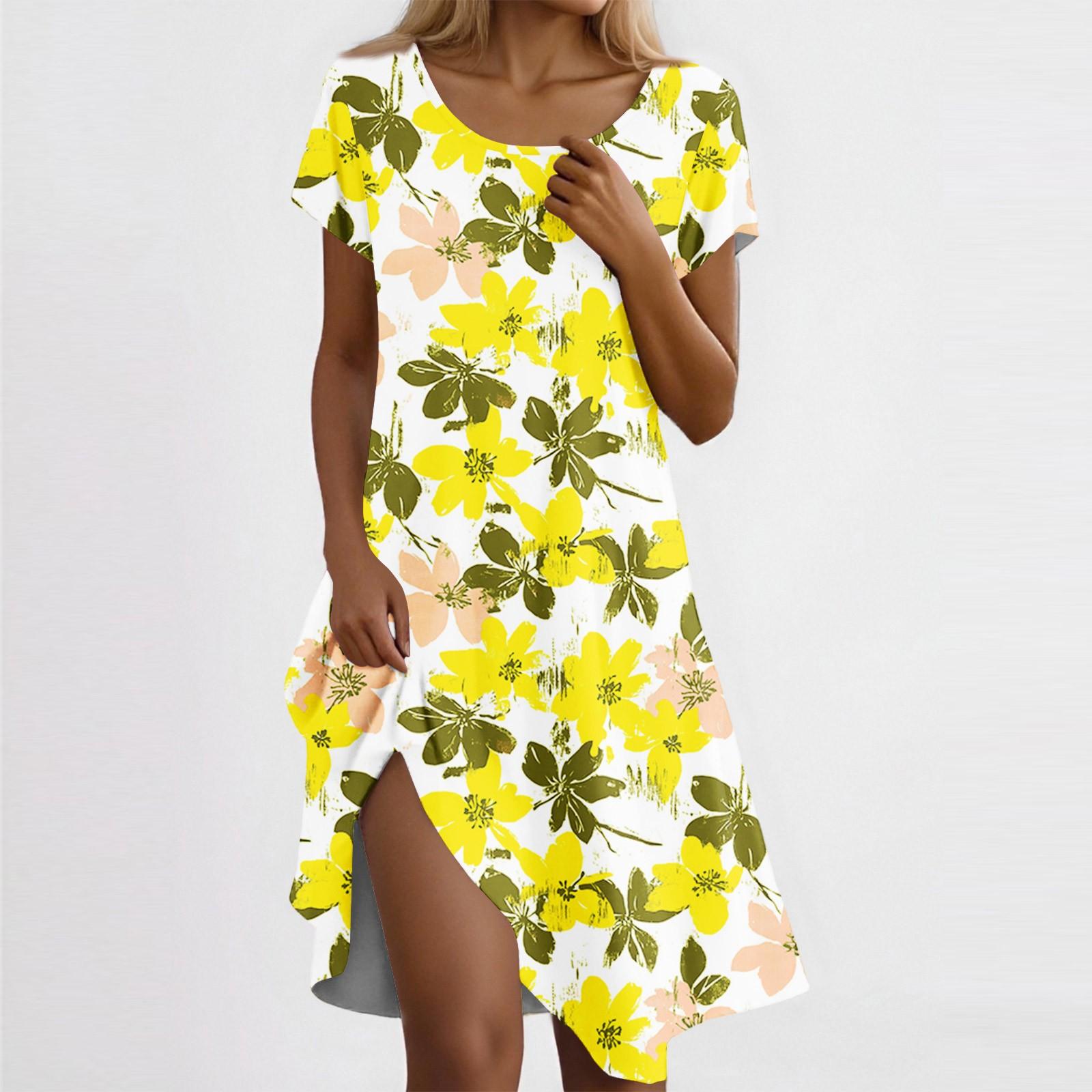 

Women s Casual Short Sleeved Dress With Floral Print And Pocket Design And Pocket Design XL жовтий