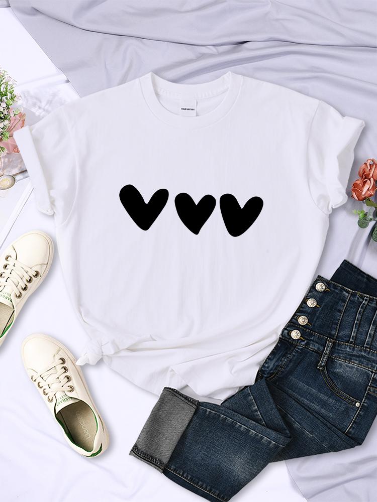Black Heart Printing Female T-Shirts Personality Street Short Sleeve All-math Soft Tee Clothing Casual Breathable Women Tops