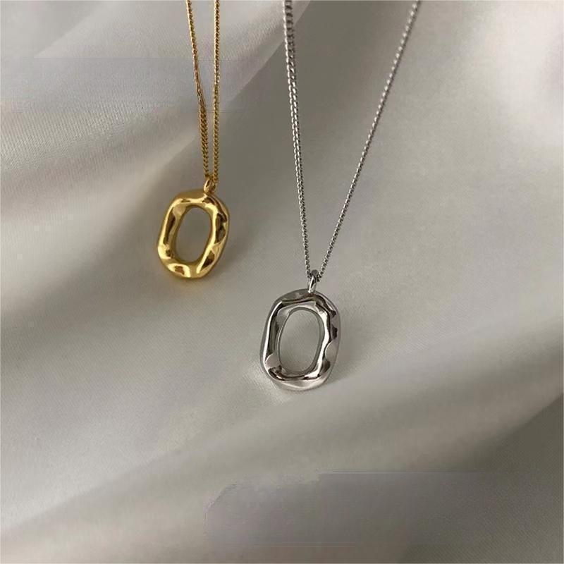 S925 sterling silver irregular circle necklace women's light luxury simple geometric pendant niche personality necklace