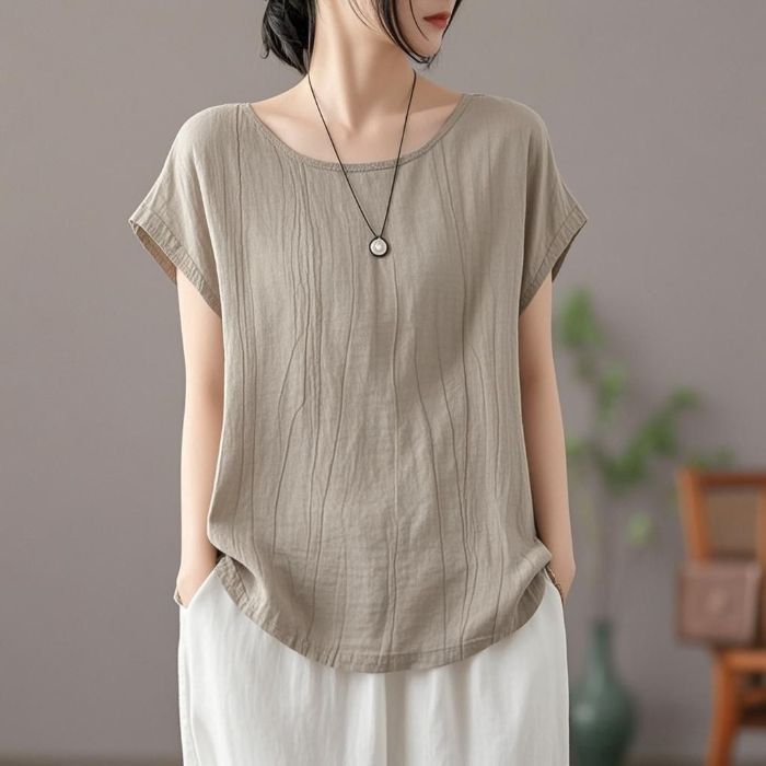 

Plus Size Women s Cotton Linen Short Sleeve T-Shirt Loose Fit Crew Neck Round Neck Casual Top Summer Vintage Tops XXXXL сірий