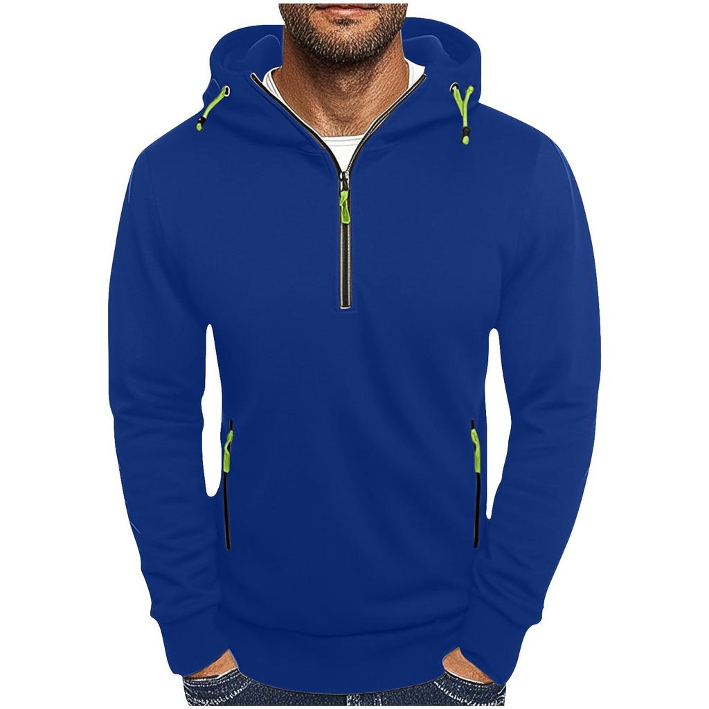 Men's Hooded Sweatshirt Casual Pullover Solid Color Half Zipper Simple Hooded Hoodie Man