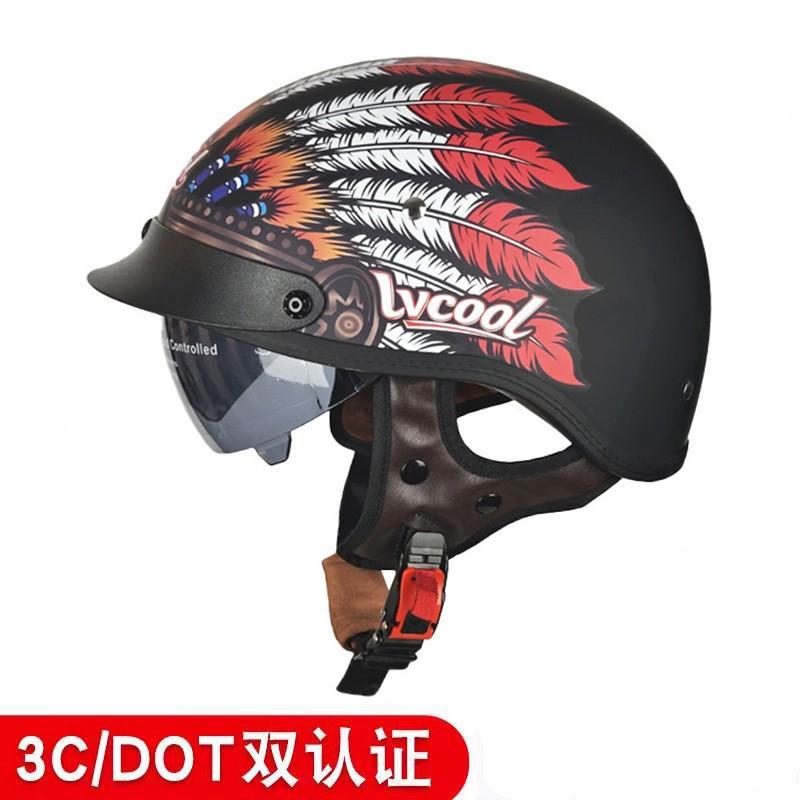 Retro Cruiser Yarım Kask Motosiklet Scooter Vintage Tarzı Açık Yüz Vizörlü