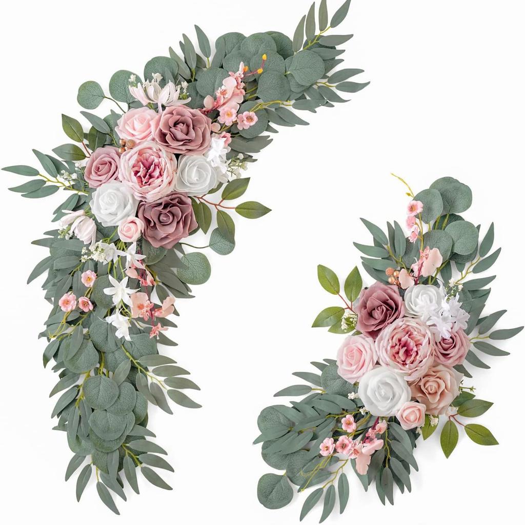 Artificial Wedding Arch Floral Swag Romantic Artificial Hanging Flowers Swag for Centerpiece Table Party Home Decor Pink White