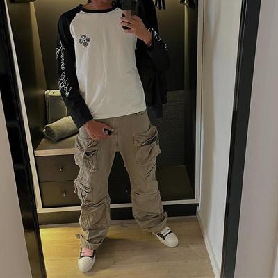 Europese en Amerikaanse straatmode herfst en winter hip-hop letterprint losse ronde hals heren- en dames longsleeve top