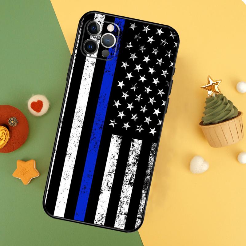 Police Styled Thin Blue Line Flag Case For iPhone 13 12 Mini 11 14 16 15 Pro Max 7 8 Plus X XR XS Max Back Cover