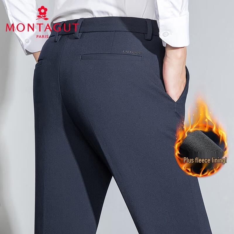 

MONTAGUT Men s Fleece-Lined Warm Casual Trousers 36