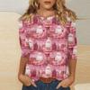Women's Fashionable Casual Three Quarter Sleeve Christmas Printed Round Neck Top